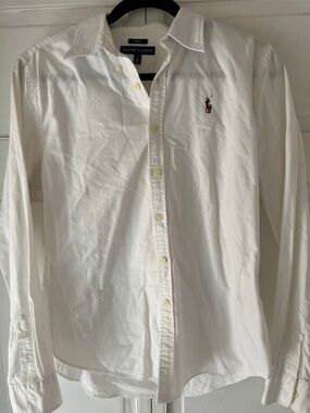 Ralph Lauren White Long-Sleeve Oxford Button-Down Shirt (slim fit)with Polo Logo